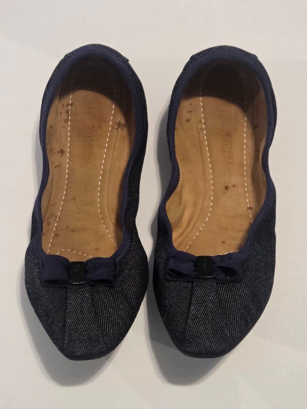 Salvatore Ferragamo My Joy Navy Denim Bow Pointed Ballet Flats Size 9M